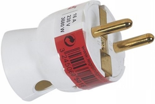 Вилка электрическая с заземлением угловая Legrand Helium 16А белый картинка 